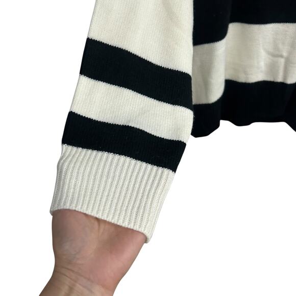 Après Ski Knit Sweater Le Lis Black‎ White Striped Winter Medium - Picture 3 of 7